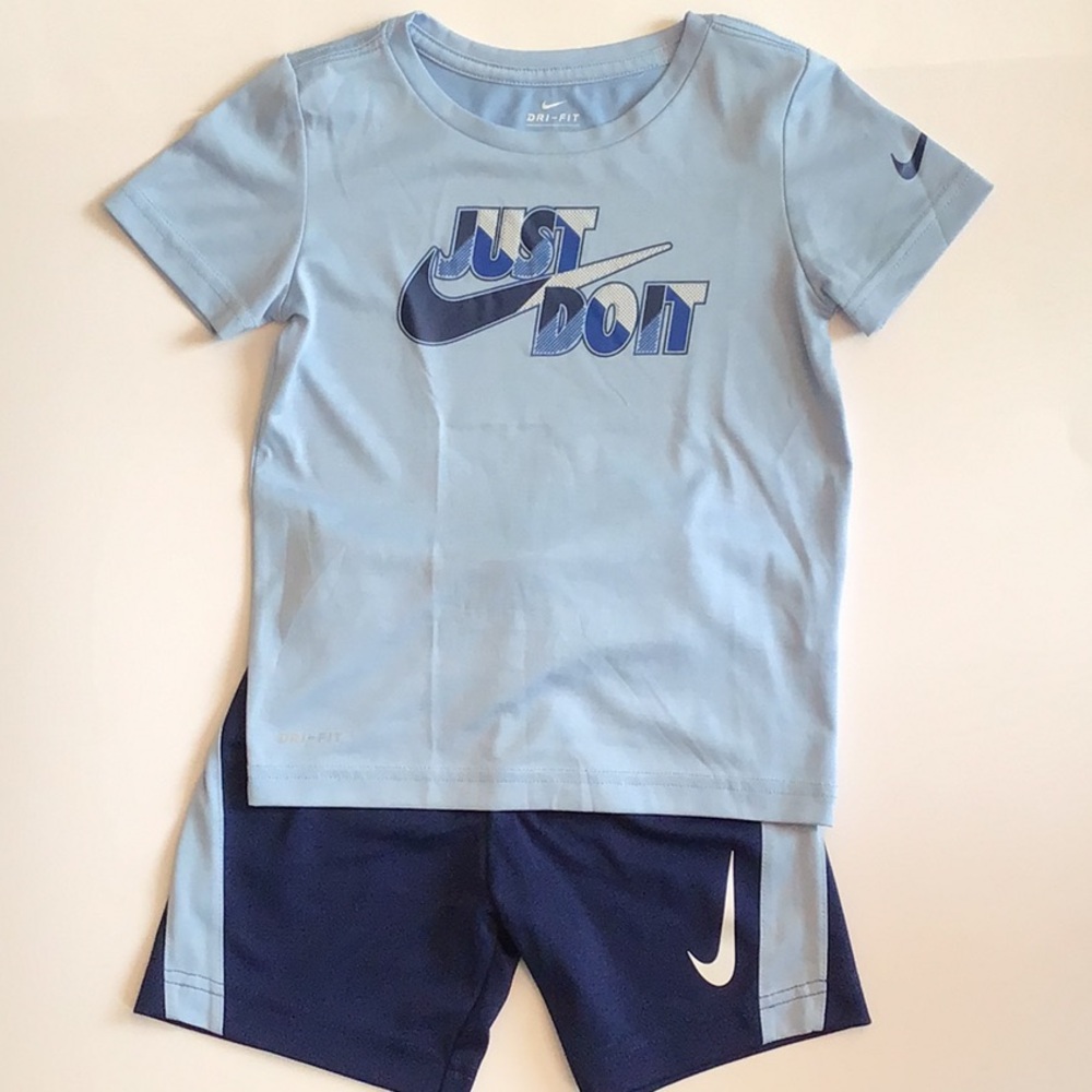 Nike Kids Light Blue and Navy Dri-Fit Matching Set